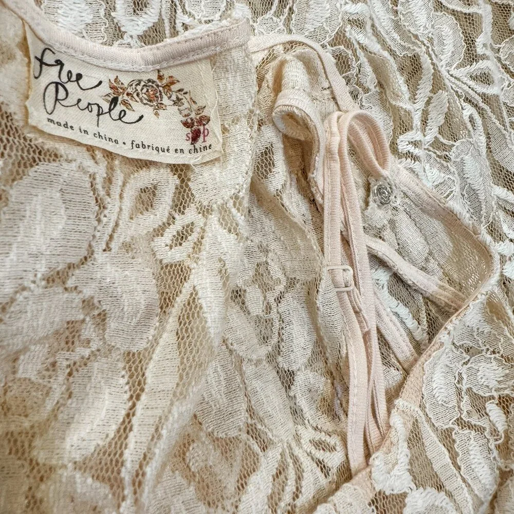 NWT Free People Miles‎ of Lace Mini Tank Dress in Ivory/Alabaster Women's Size S
